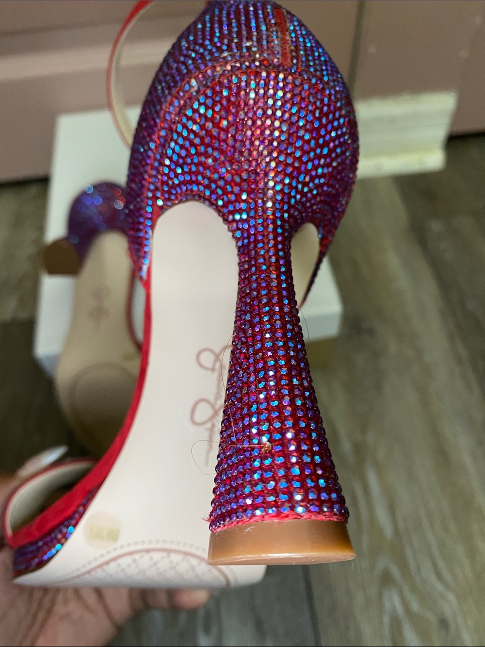 Jessica Simpson Red Suede Ankle-Strap Heels with Crystal Strap - Picture 8 of 8